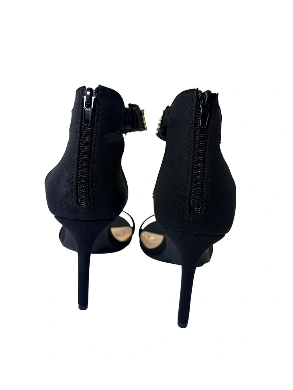 Silver Slipper Fiona Black Rhinestone Fringe Heels Size 8.5M Dress Sandals NIB